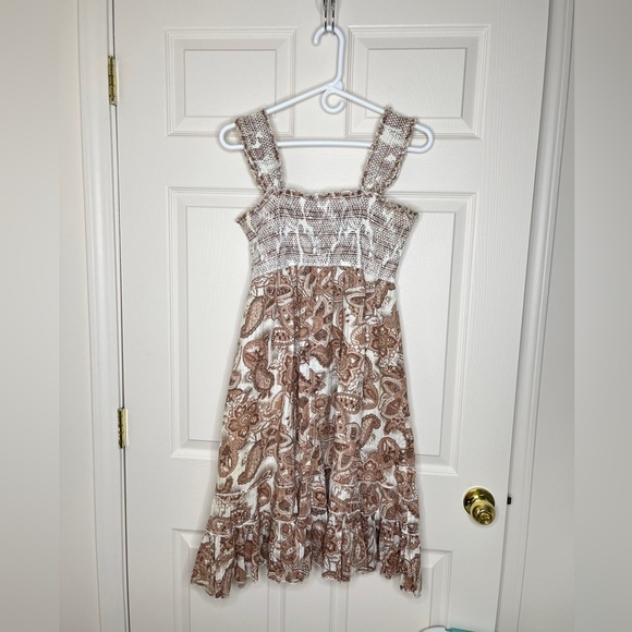 No boundaries brown and white paisley dress midi smocked vintage size medium - Picture 2 of 5